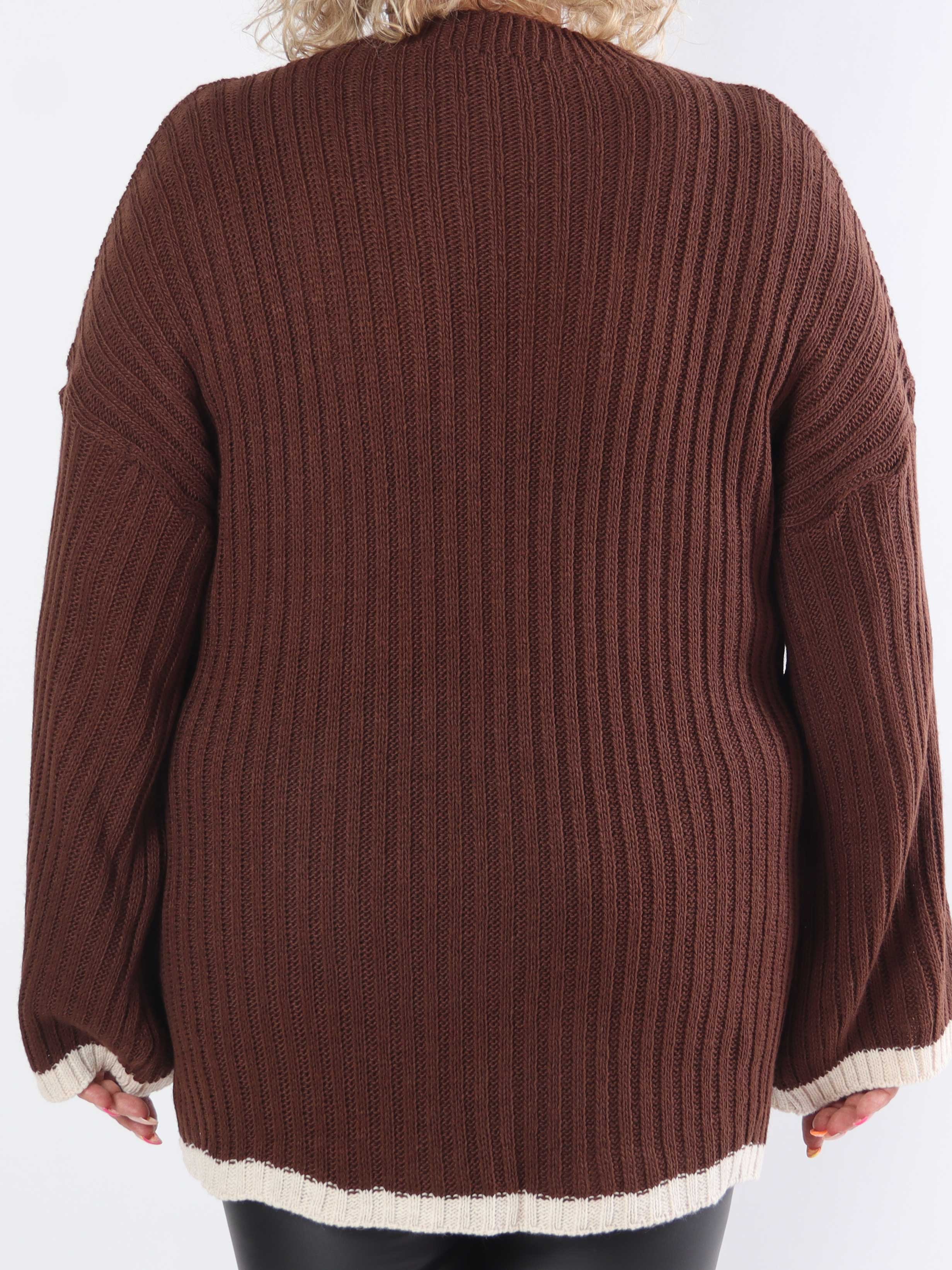 Violet - Plus size strikbluse med farvet kant